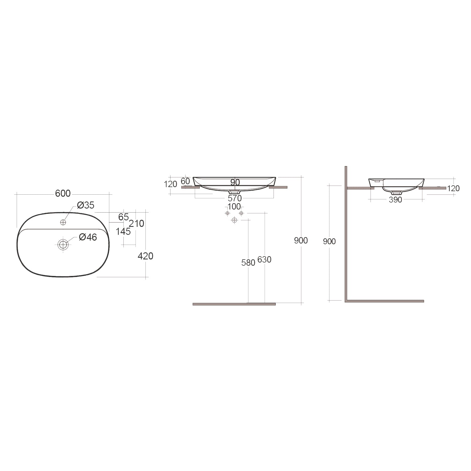 Lavabo ad incasso ovale allungato monoforo RAK 60x42 cm - Bianco
