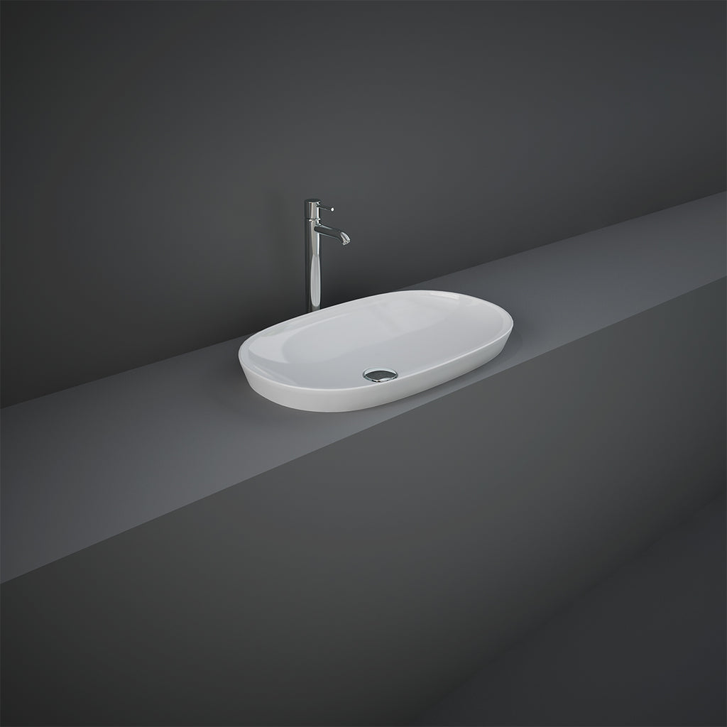 Lavabo ad incasso ovale allungato senza foro RAK 60x36 cm - Bianco