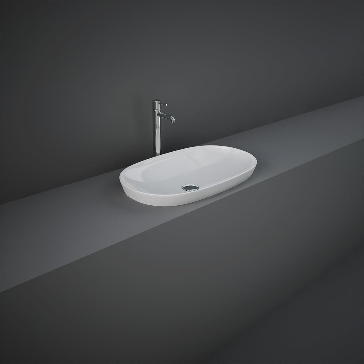 Lavabo ad incasso ovale allungato senza foro RAK 60x36 cm - Bianco