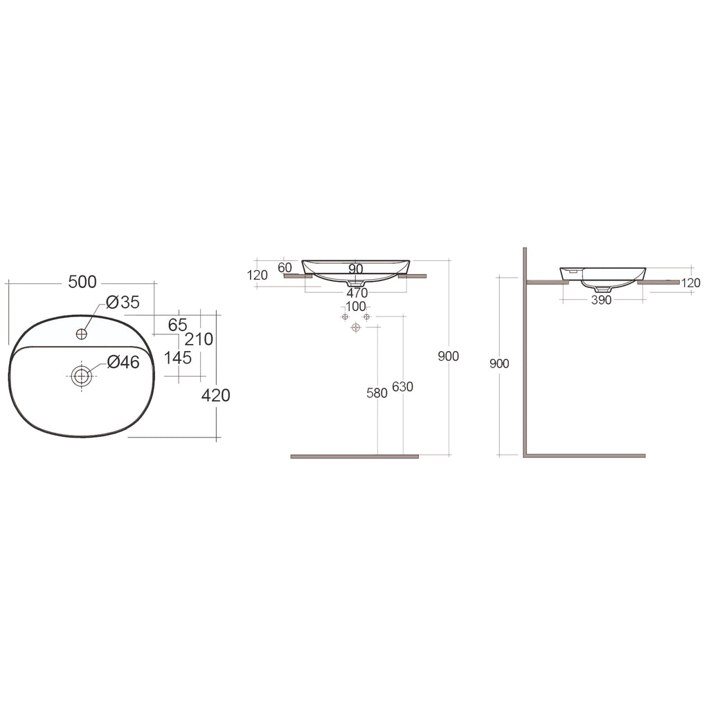 Lavabo ad incasso ovale monoforo RAK 50x42 cm - Bianco