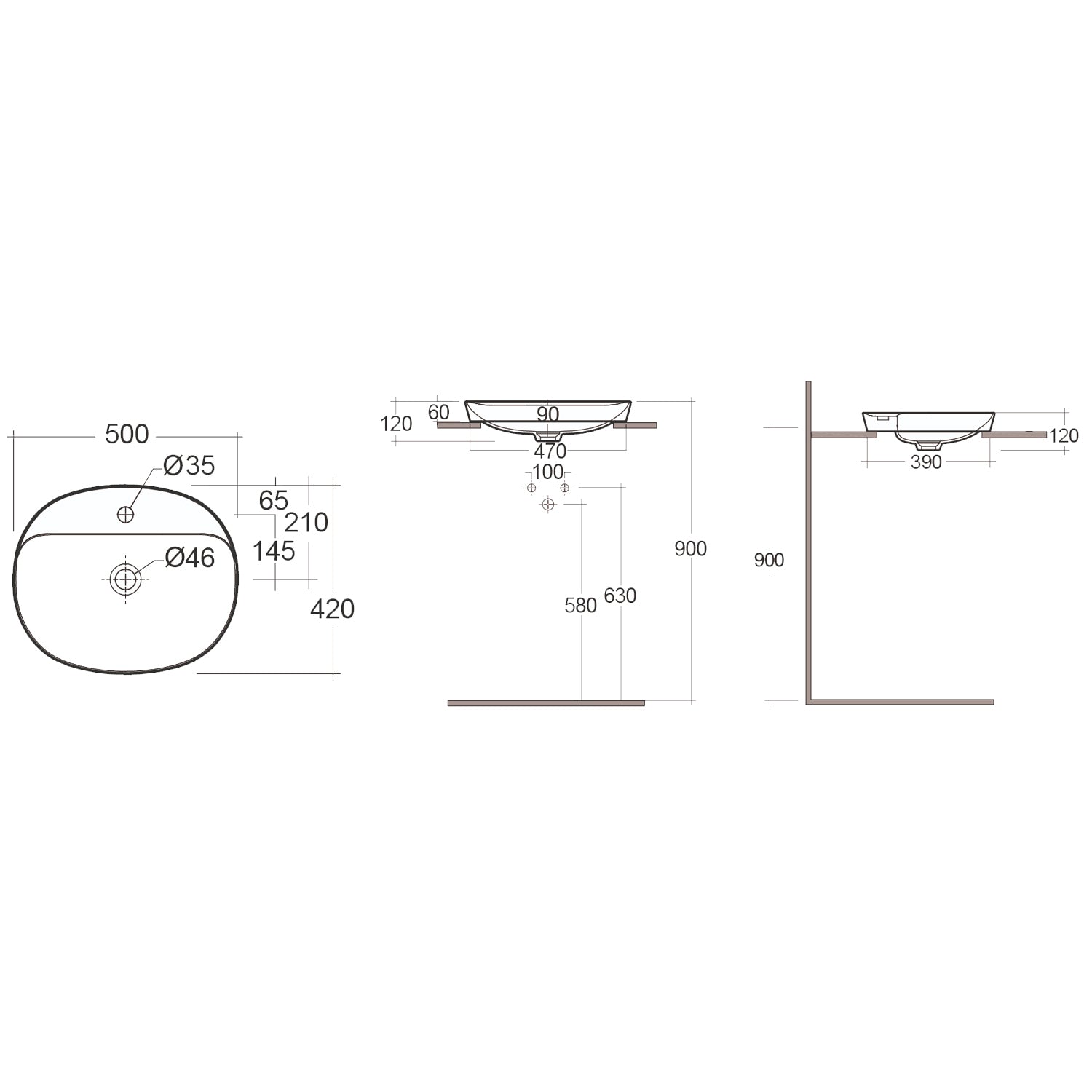 Lavabo ad incasso ovale monoforo RAK 50x42 cm - Bianco