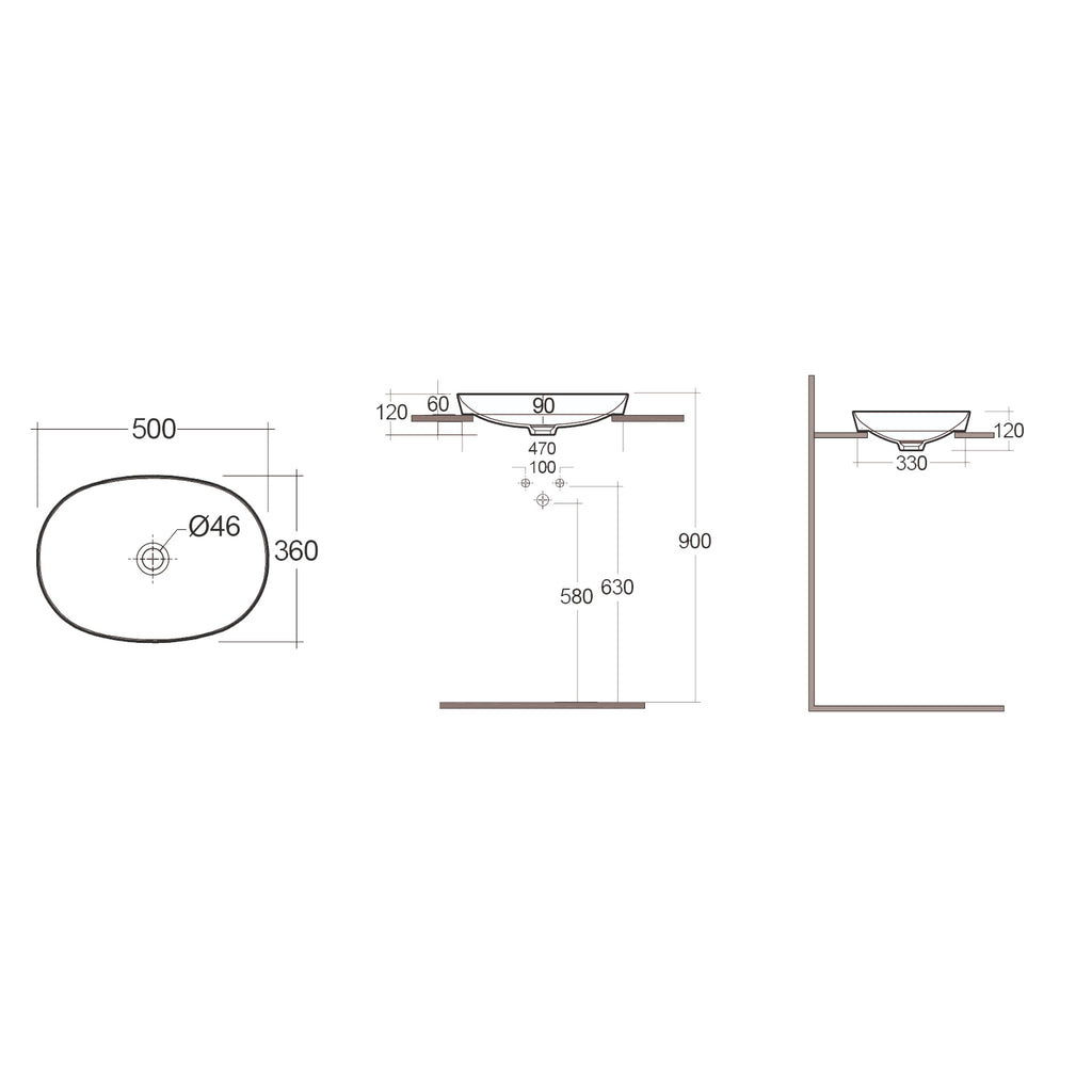 Lavabo ad incasso ovale senza foro RAK 50x36 cm - Bianco