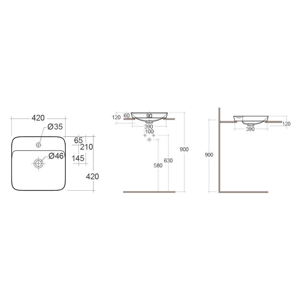 Lavabo ad incasso quadrato monoforo RAK 42x42 cm - Bianco