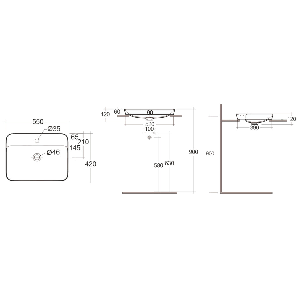 Lavabo ad incasso rettangolare monoforo RAK 55x42 cm - Bianco