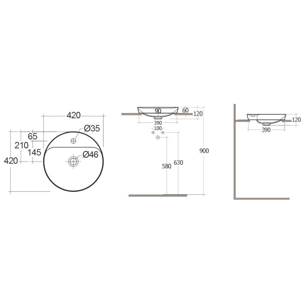 Lavabo ad incasso rotondo monoforo RAK Ã¸ 42 cm - Bianco