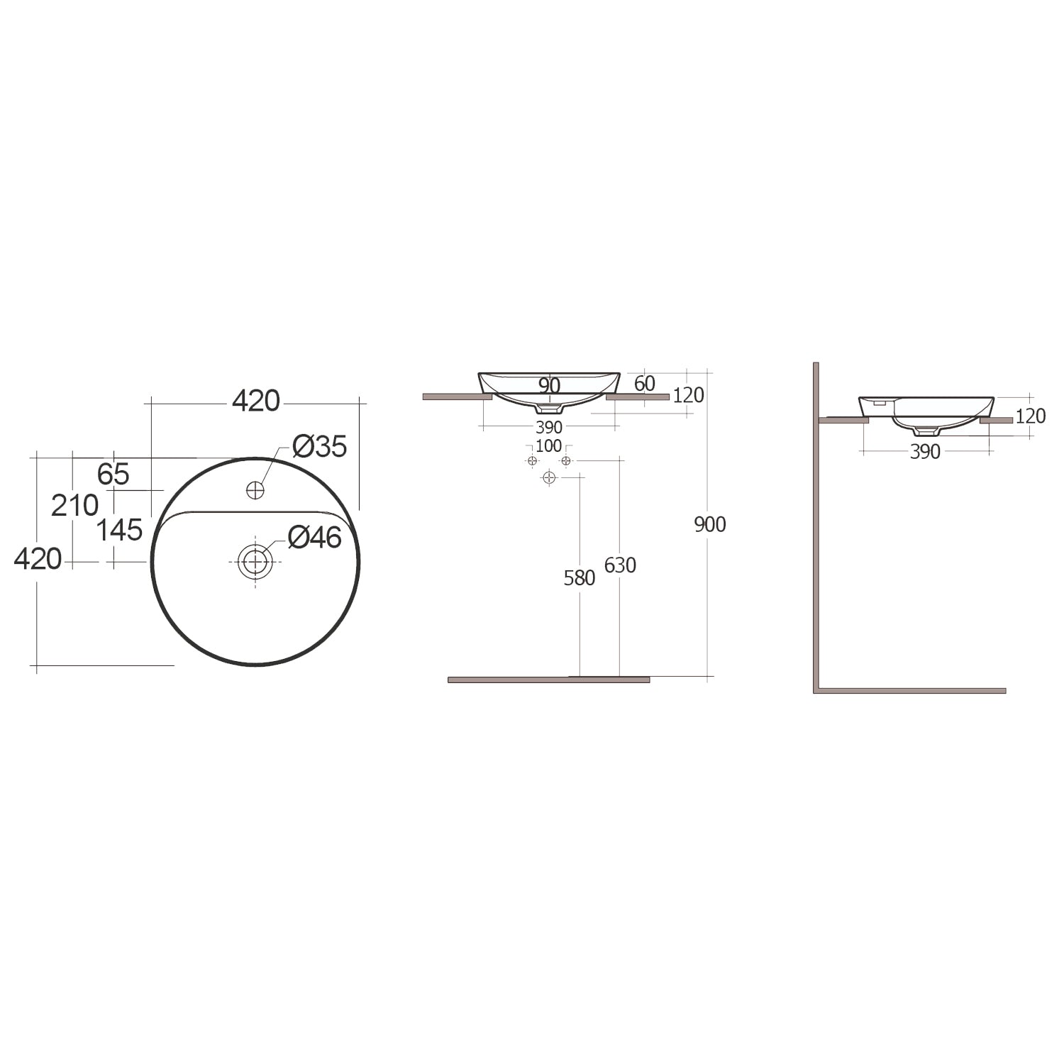 Lavabo ad incasso rotondo monoforo RAK Ã¸ 42 cm - Bianco