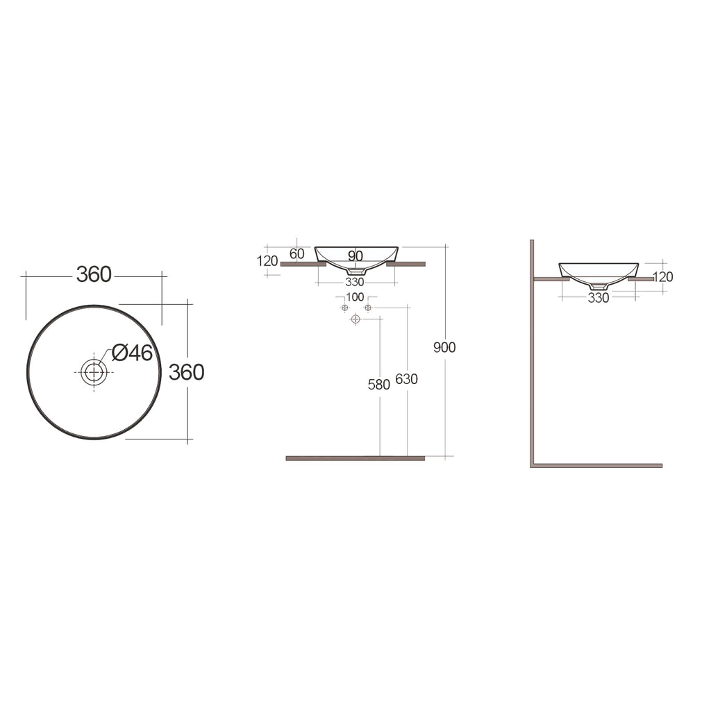Lavabo ad incasso rotondo senza foro RAK Ã¸ 36 cm - Bianco