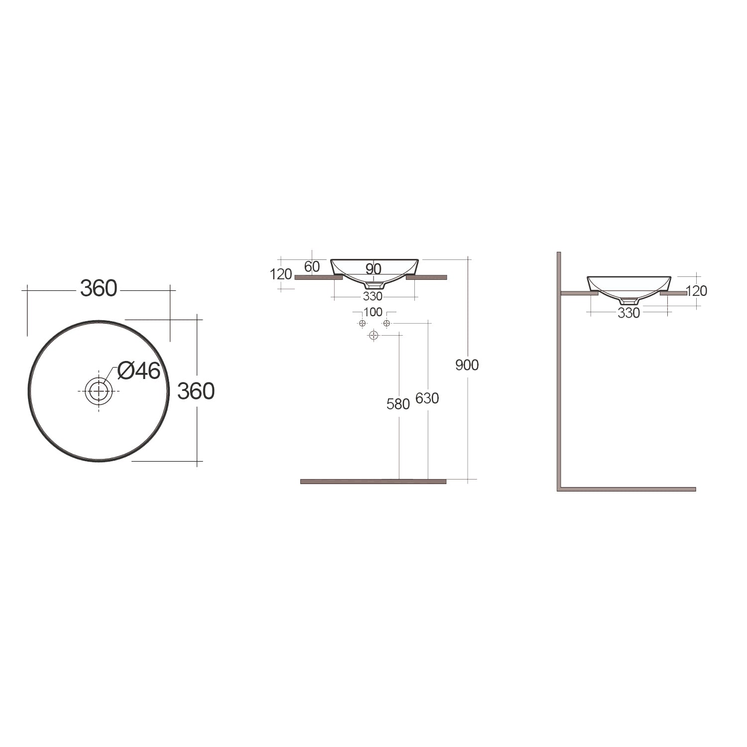 Lavabo ad incasso rotondo senza foro RAK Ã¸ 36 cm - Bianco