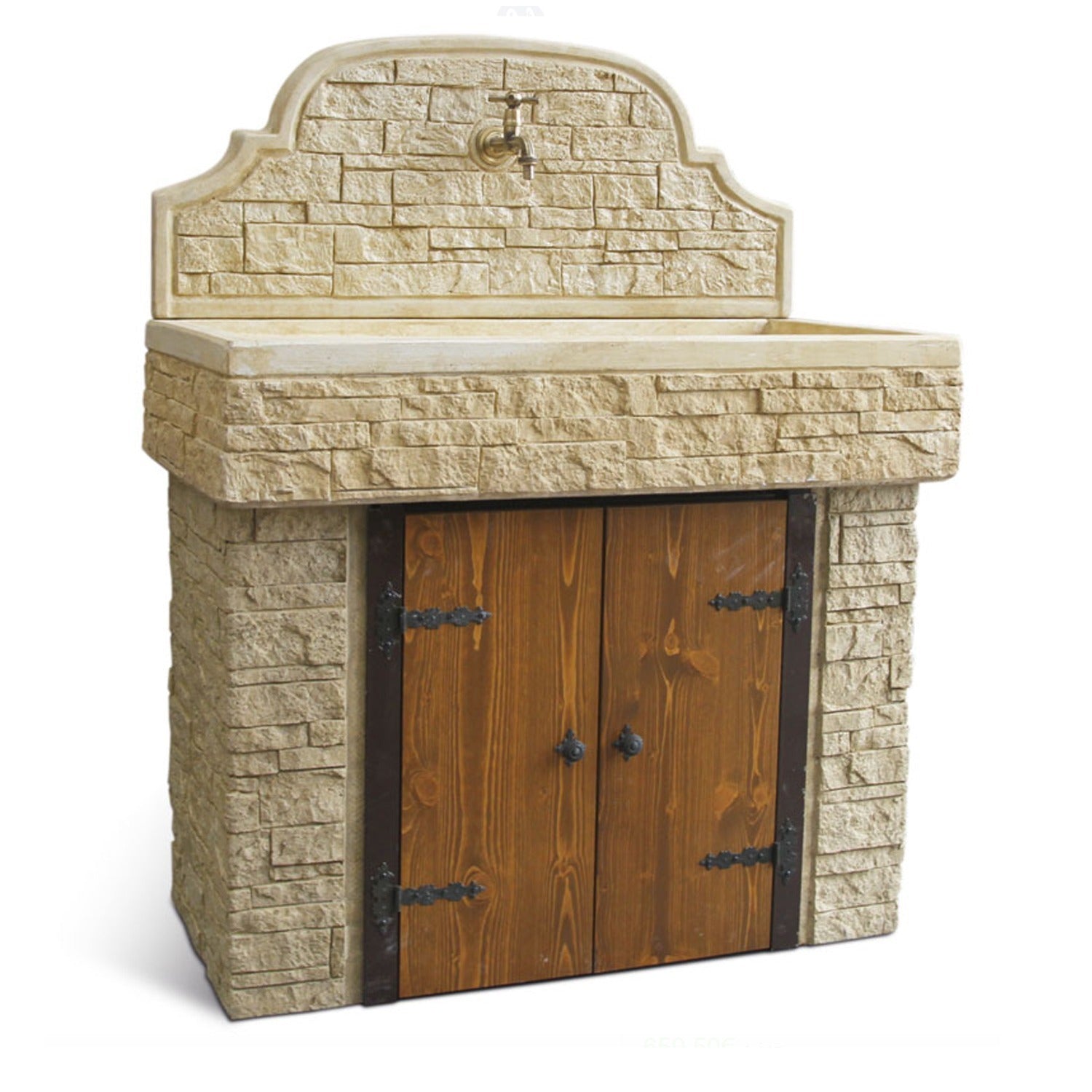 Lavello da giardino con paraschizzi e supporto con due sportelli modello Serapo cm 100 Nocciola