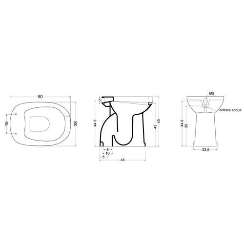 Vaso bidet aperto con erogatore e scarico a pavimento adatto per disabili e anziani