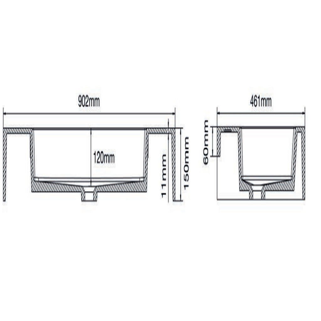 501004- Lavabo sospeso Bathcore con kit fissaggio in resina 90x46 â€“ Bianco lucido