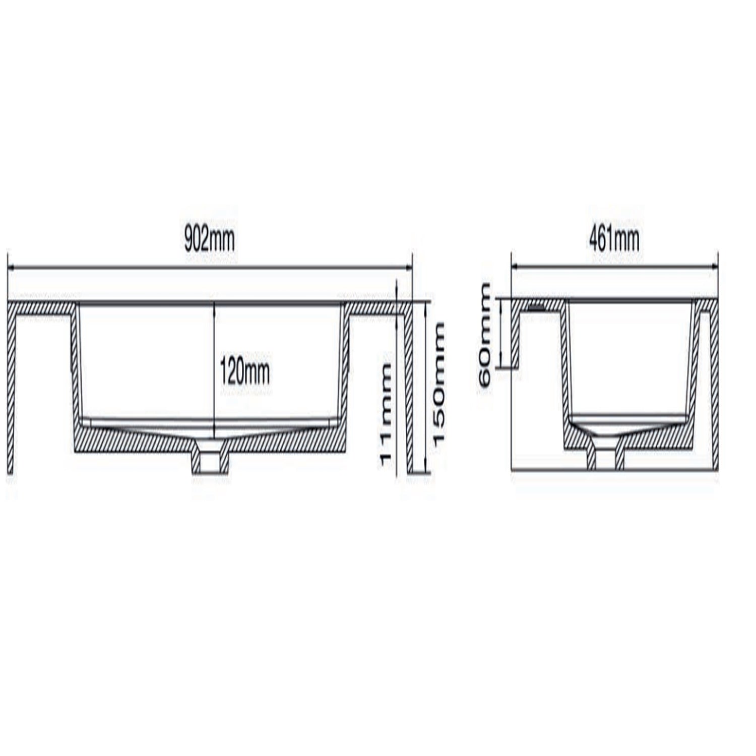 501004- Lavabo sospeso Bathcore con kit fissaggio in resina 90x46 â€“ Bianco lucido