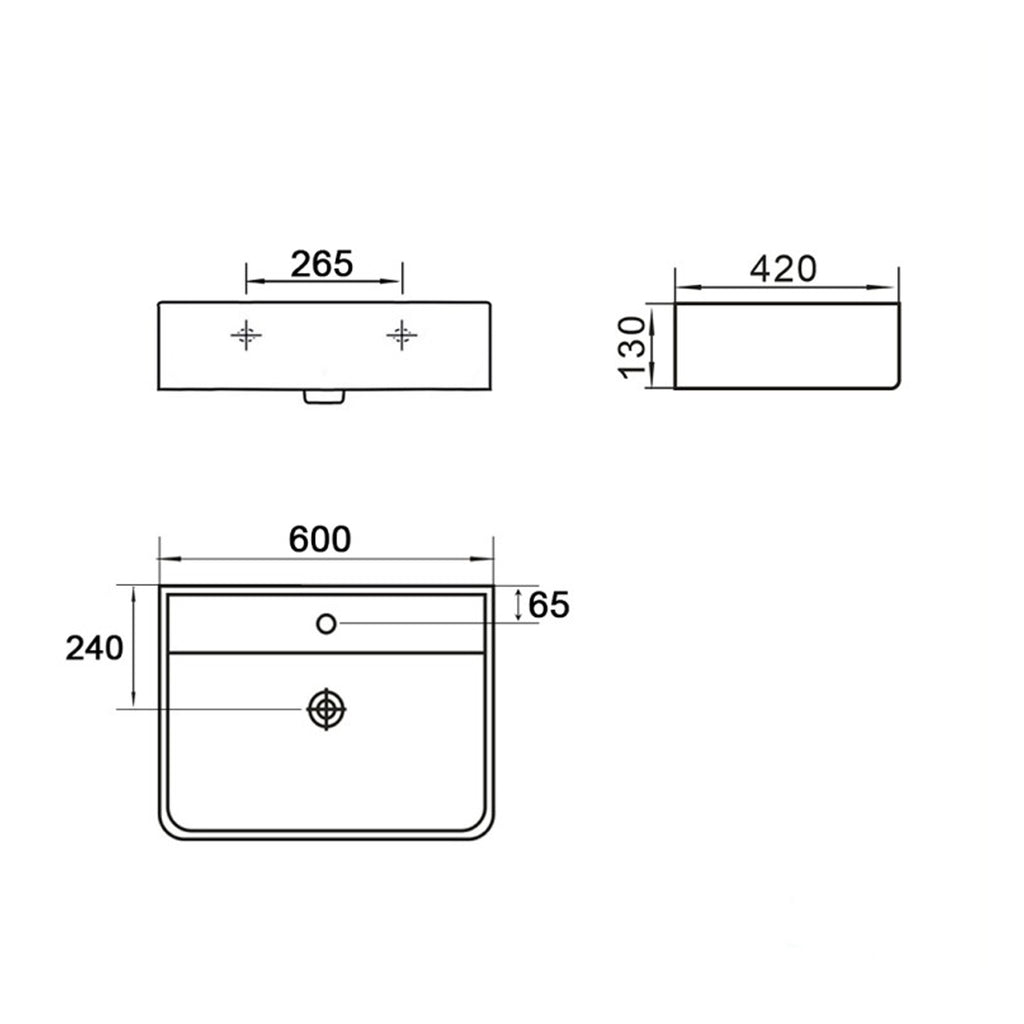 Lavabo da appoggio o sospeso Bathcore 60x42 cm in ceramica - Bianco lucido
