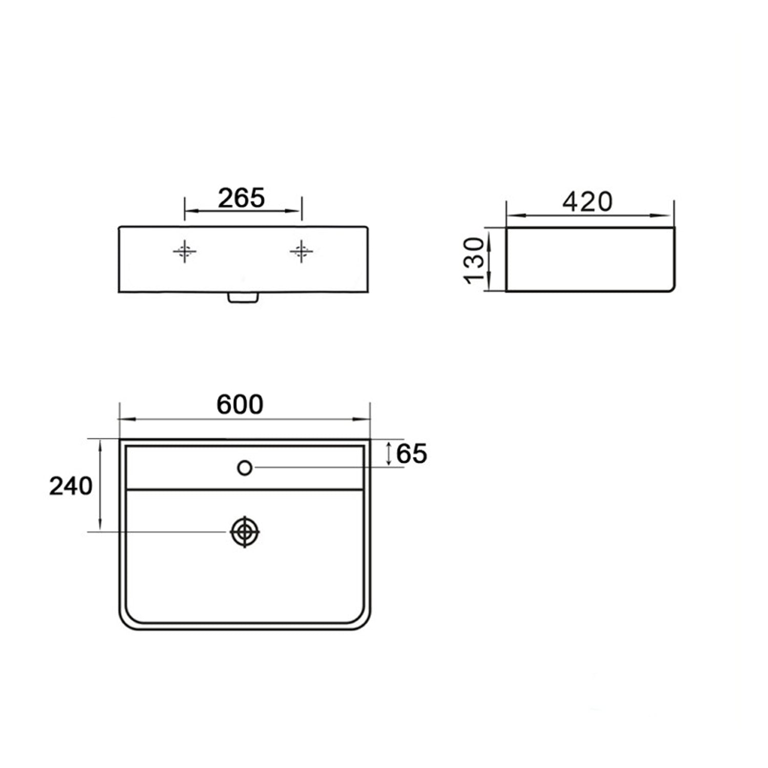 Lavabo da appoggio o sospeso Bathcore 60x42 cm in ceramica - Bianco lucido