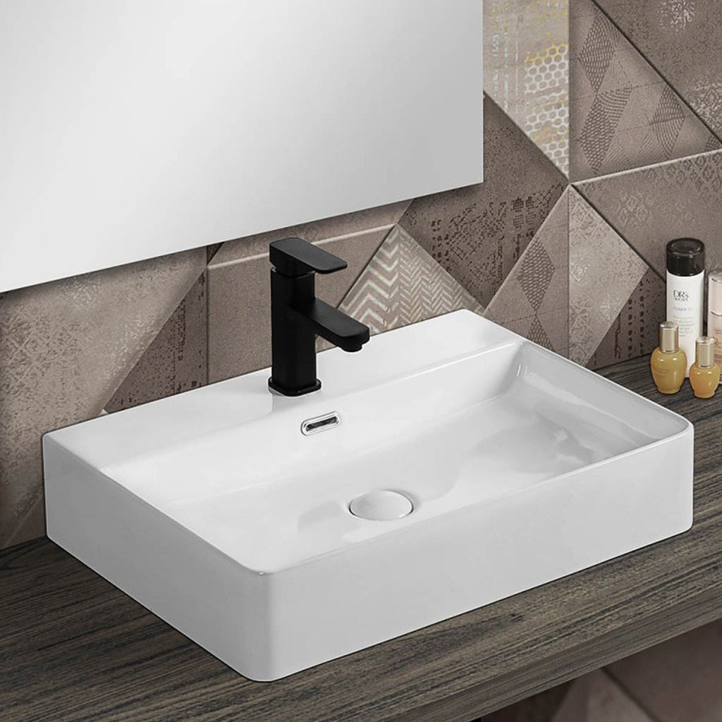 Lavabo da appoggio o sospeso Bathcore 60x42 cm in ceramica - Bianco lucido