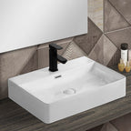 Lavabo da appoggio o sospeso Bathcore 60x42 cm in ceramica - Bianco lucido
