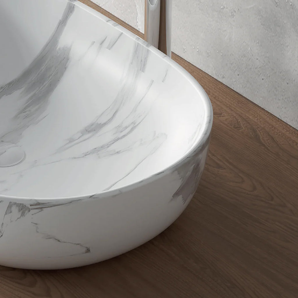 606190 - Lavabo da appoggio Bathcore in ceramica 50 cmâ€“ Marmorizzato bianco