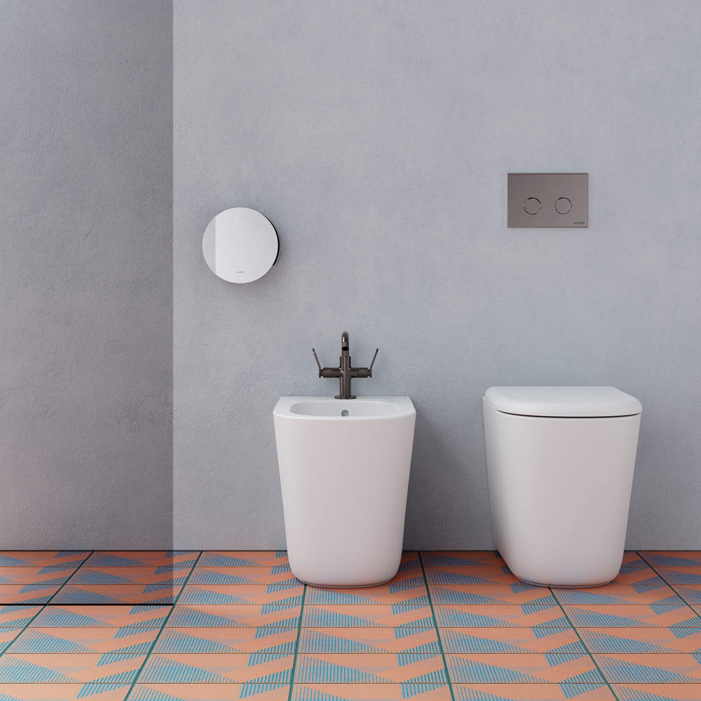 Coppia sanitari a terra filo parete Lalita Ceramica Globo 54x36 cm â€“ Bianco lucido