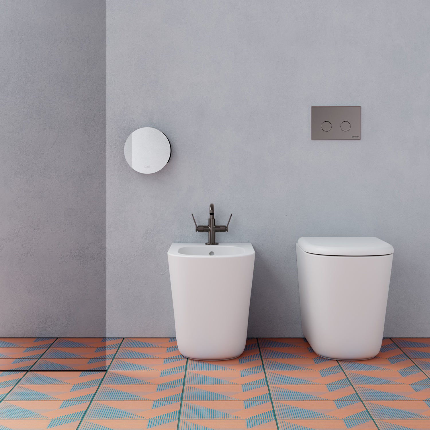 Coppia sanitari a terra filo parete Lalita Ceramica Globo 54x36 cm â€“ Bianco lucido