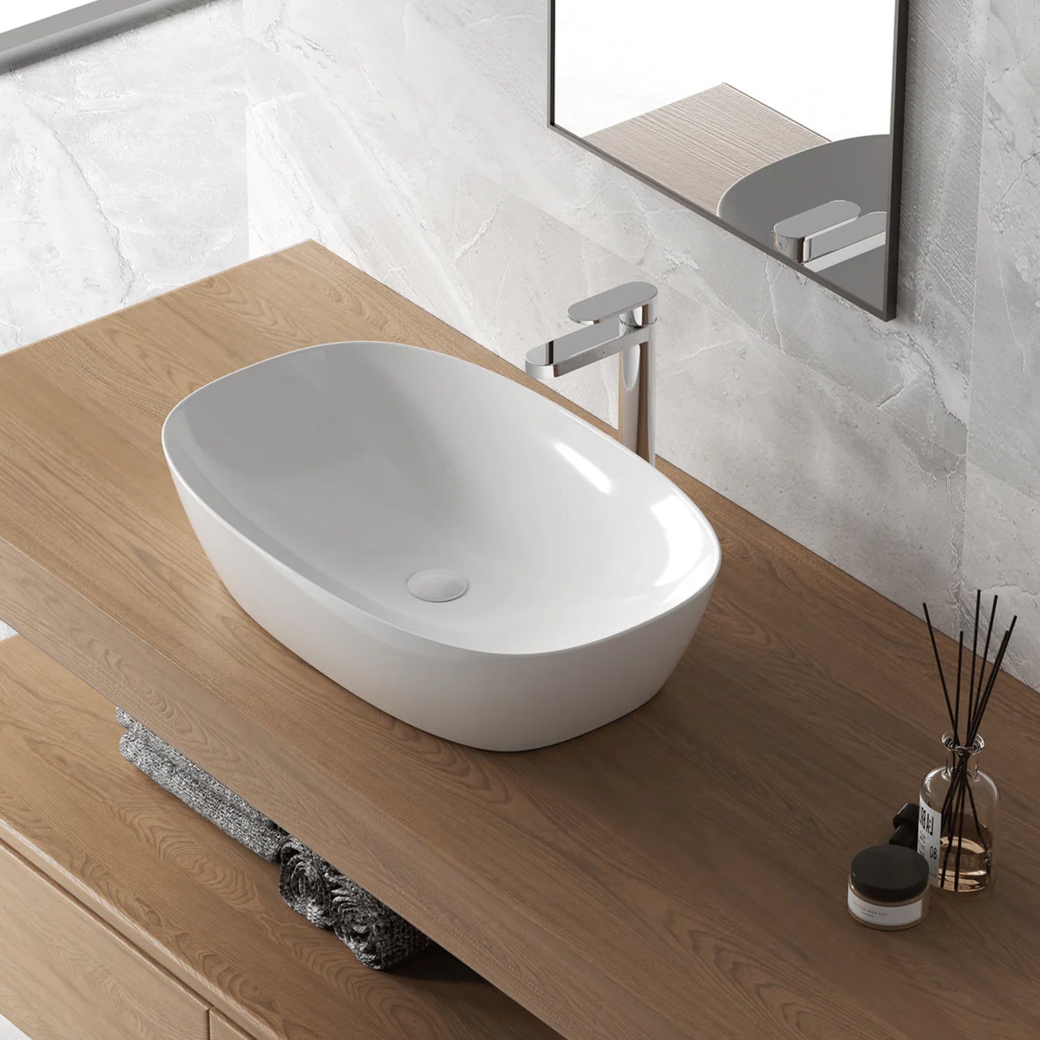 606196 - Lavabo da appoggio Bathcore in ceramica 60 cm â€“ Bianco lucido