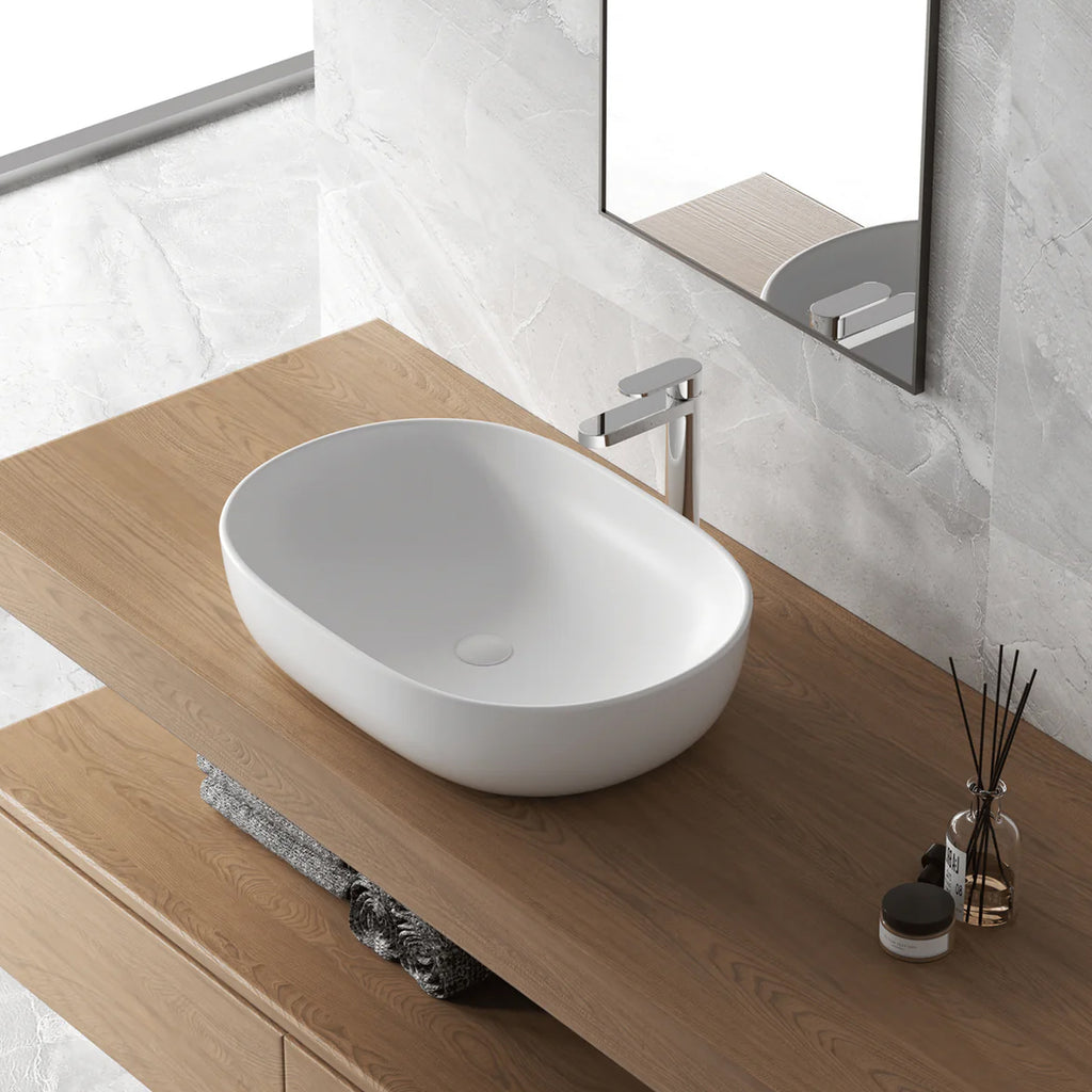 606194 - Lavabo da appoggio Bathcore in ceramica 50 cm â€“ Bianco opaco
