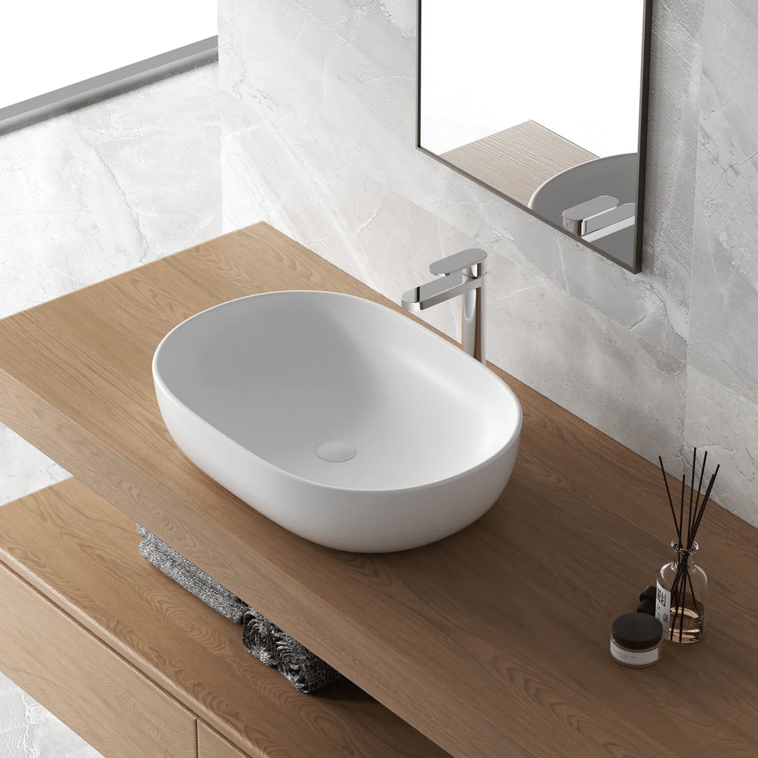 606194 - Lavabo da appoggio Bathcore in ceramica 50 cm â€“ Bianco opaco