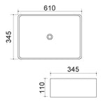 Lavabo d'appoggio rettangolare in ceramica bianca senza troppo pieno cm 61x34