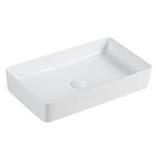 Lavabo d'appoggio rettangolare in ceramica bianca senza troppo pieno cm 61x34