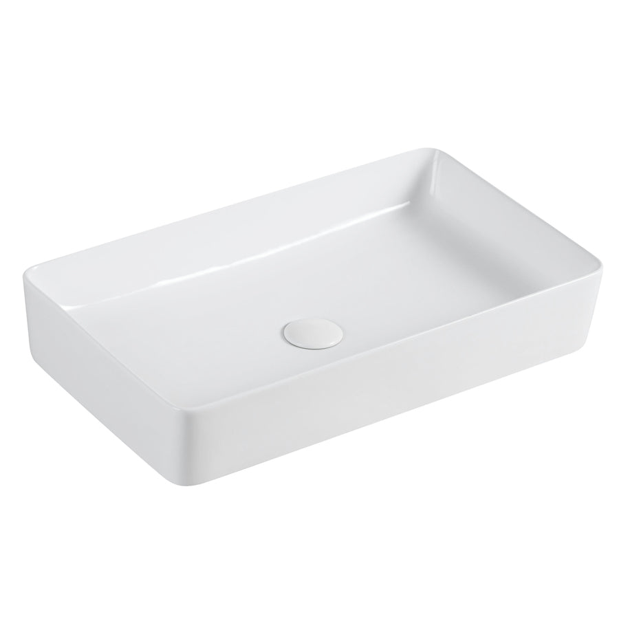 Lavabo d'appoggio rettangolare in ceramica bianca senza troppo pieno cm 61x34