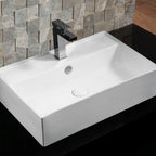 Lavabo d'appoggio rettangolare in ceramica bianca con foro troppo pieno e foro rubinetto cm 59
