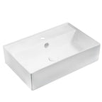 Lavabo d'appoggio rettangolare in ceramica bianca con foro troppo pieno e foro rubinetto cm 59