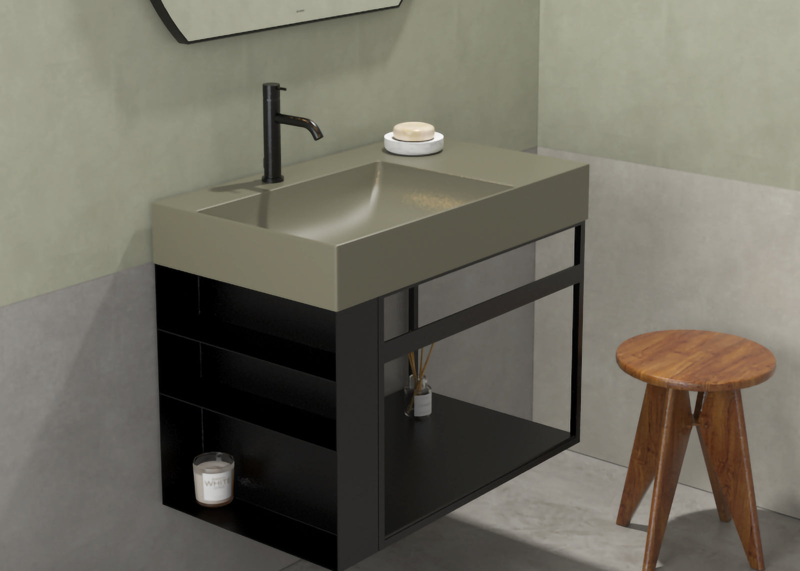 Lavabo da appoggio o sospeso T-Edge ceramica bianca lucida 80x47 peso 24 Kg