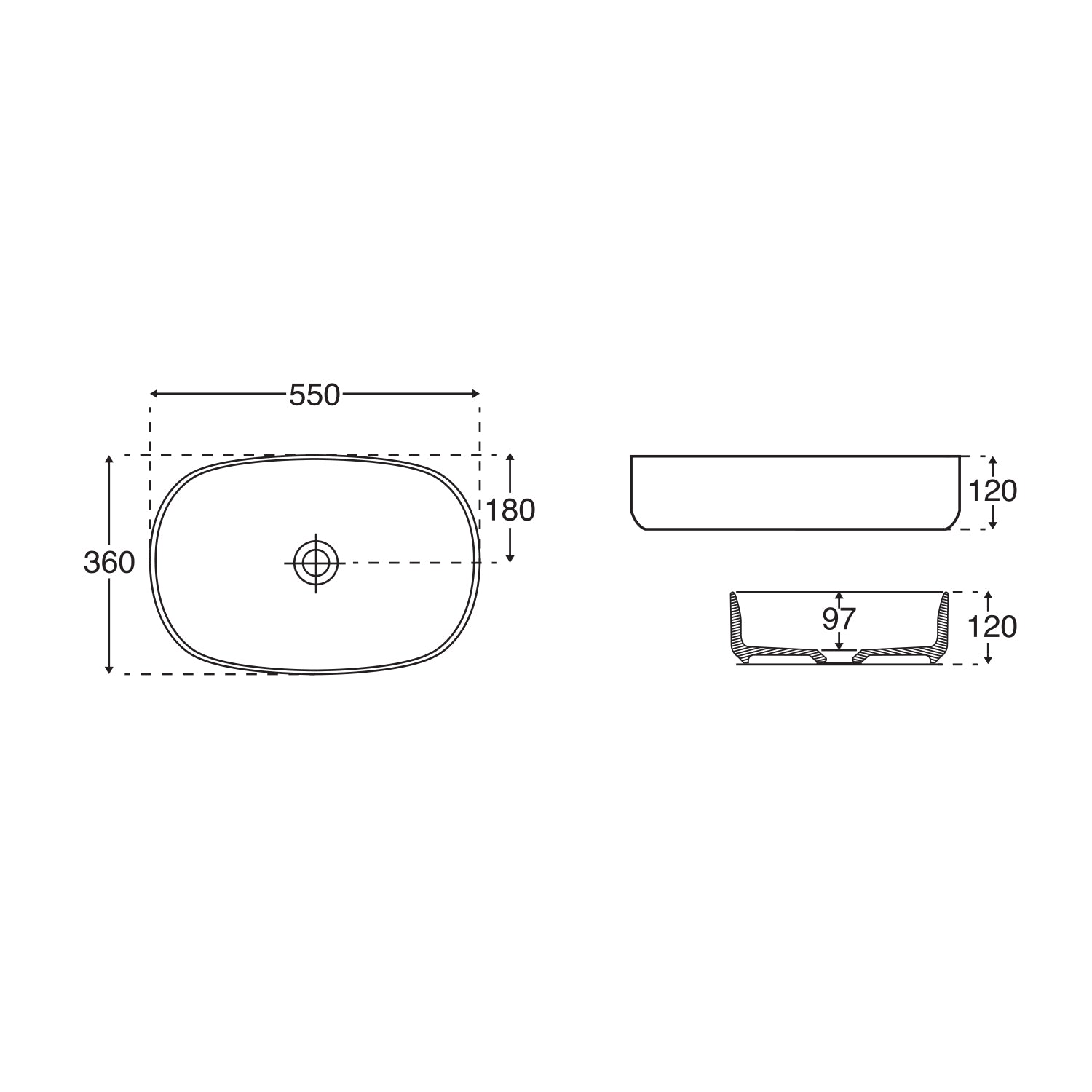 Lavabo da appoggio ovale in ceramica bianco lucido BathCore serie Infinity cm 55x36
