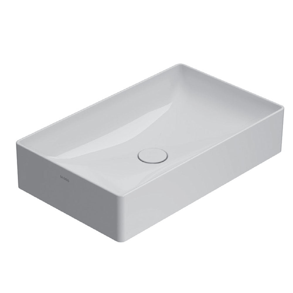 Raffinato lavabo da appoggio di Globo in ceramica bianca lucida. Modello T-EDGE 61X37 cm