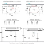 Lavabo ceramica bianca lucida Globo T-Edge installazione d'appoggio o a incasso