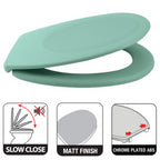Sedile WC universale modello KLAK realizzato in  Thermo Dur Colore Verde Menta e Cerniere in acciaio inox