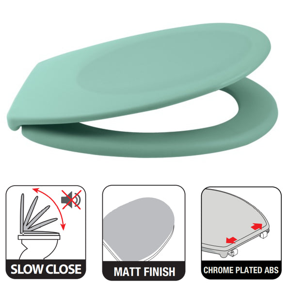 Sedile WC universale modello KLAK realizzato in  Thermo Dur Colore Verde Menta e Cerniere in acciaio inox