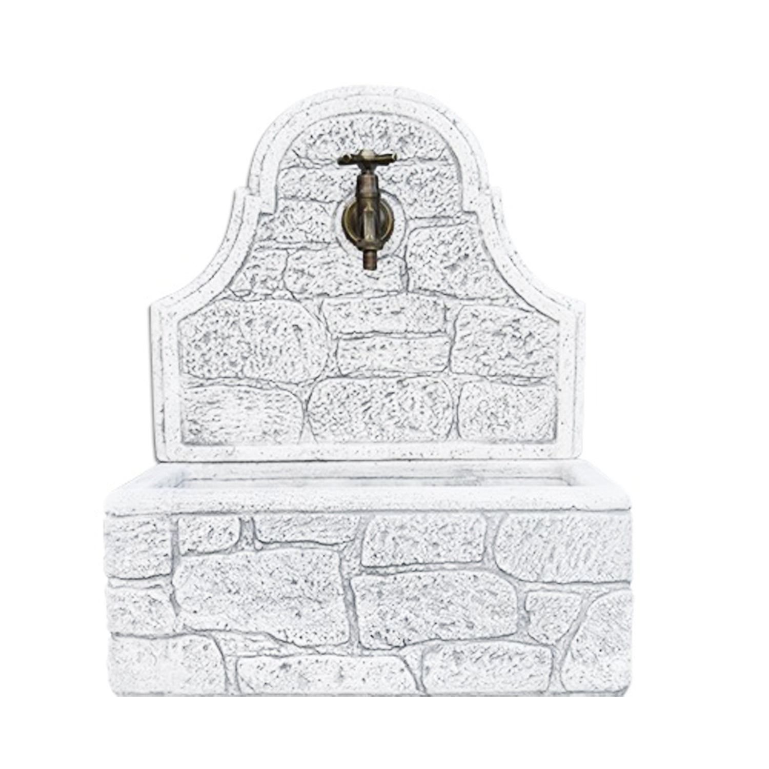 Fontana a muro con para schizzi in cemento ad effetto mattoncini modello Astro colore Bianco