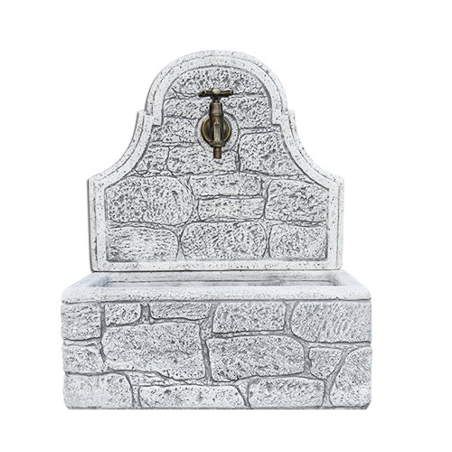 Fontana a muro con para schizzi in cemento ad effetto mattoncini modello Astro colore Grigio