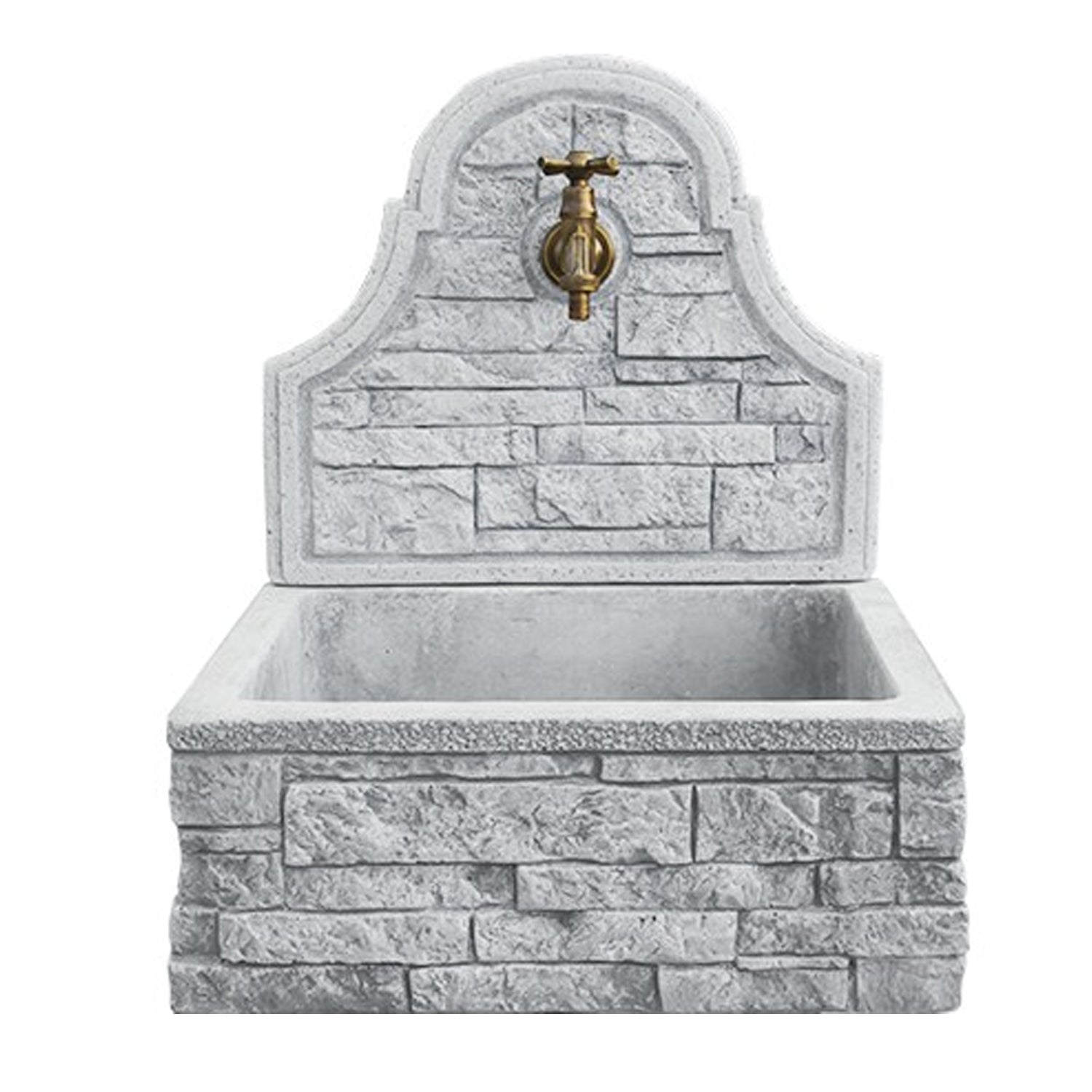 Fontana a muro con para schizzi in cemento ad effetto mattoncini modello Poker 50 cm colore grigio