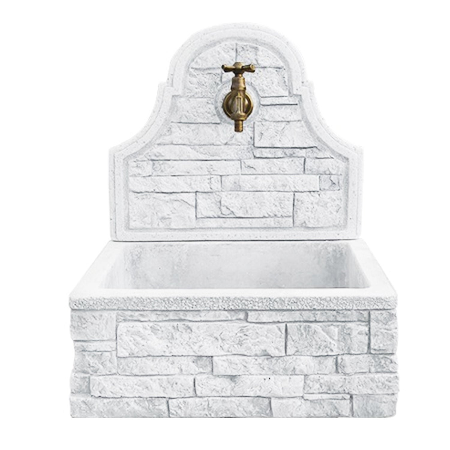 Fontana a muro con para schizzi in cemento ad effetto mattoncini modello Poker 50 cm colore bianco