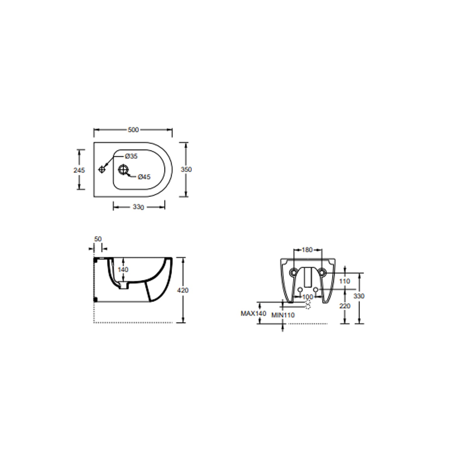 Sanitari sospesi modello Ilary 55 con sedile SoftClose 55x35cm - Bianco lucido