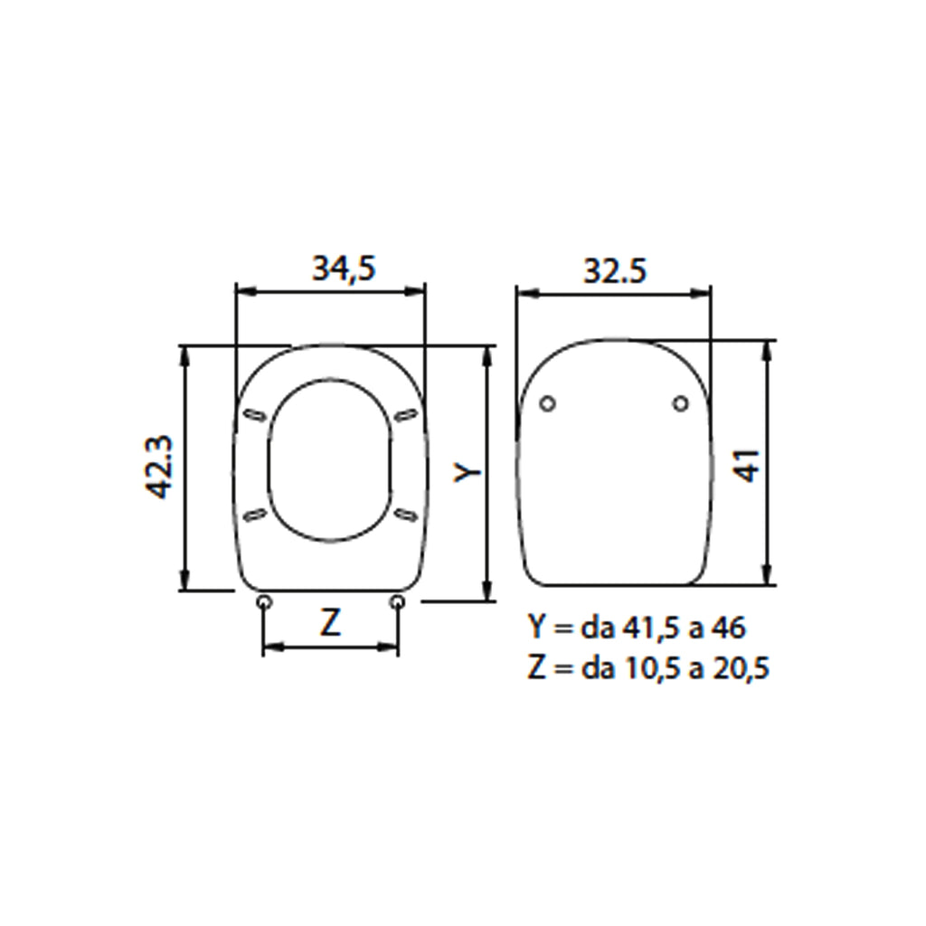 Sedile wc in termoindurente per vaso Ideal Standard serie Tesi con cerniere regolabili normal close
