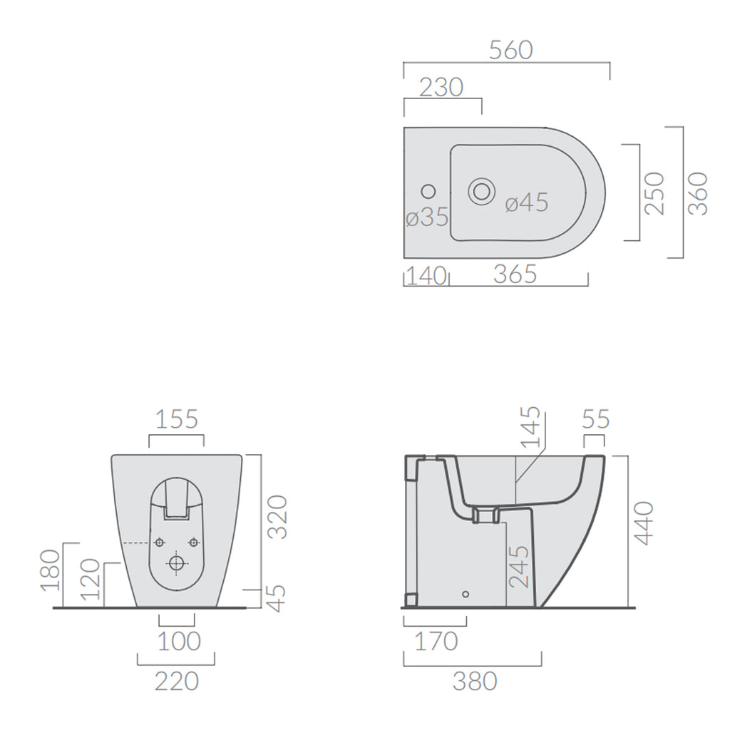Bidet filomuro monoforo 56x36 cm serie Dreams di Ceramica Galassia