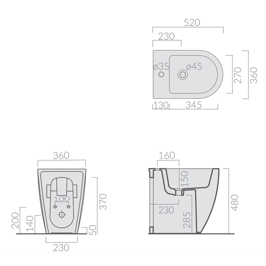 Bidet filomuro monoforo 52x36 cm serie Dreams di Ceramica Galassia altezza 48 cm