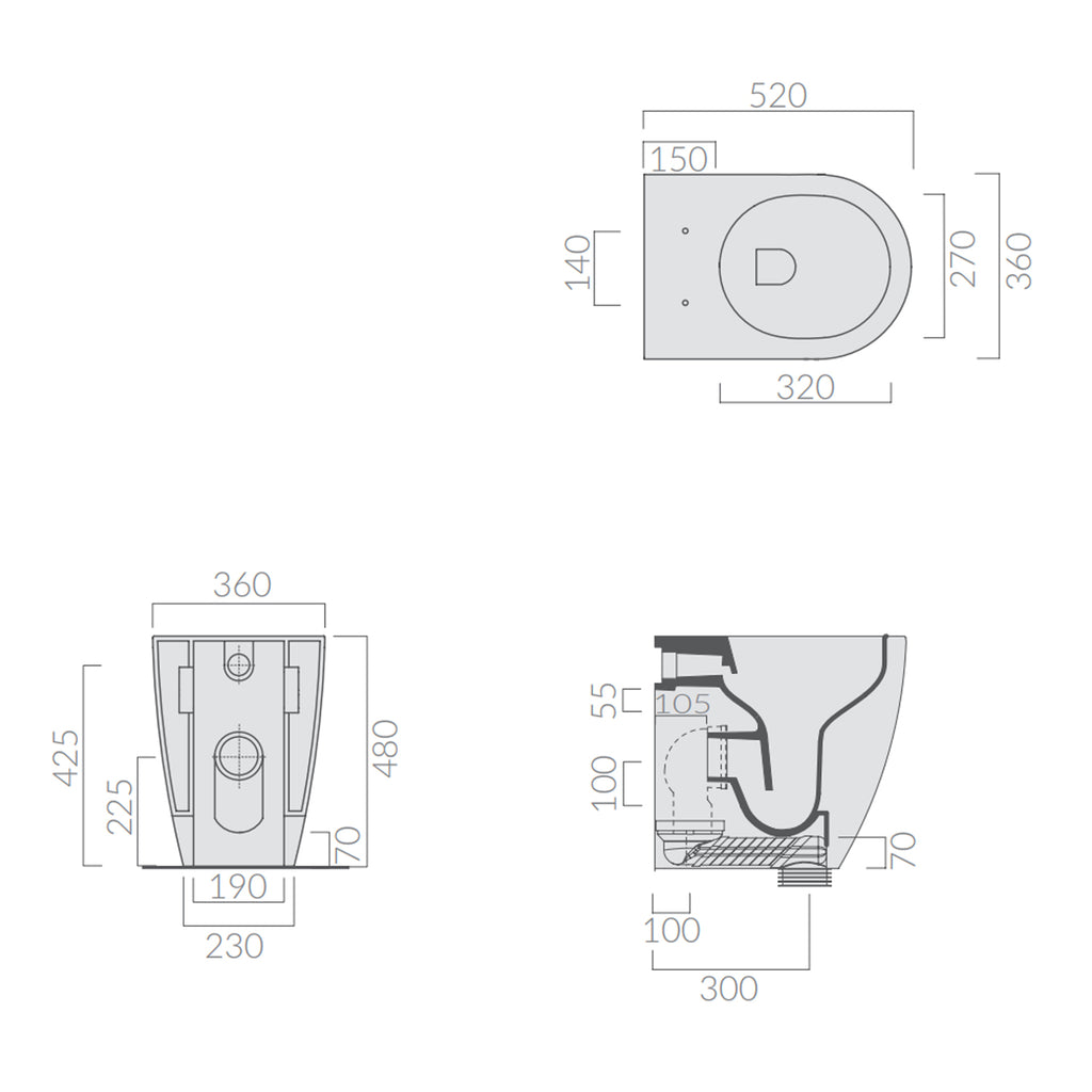 Vaso filomuro 52x36 cm altezza h48 cm serie Dream di Ceramica Galassia con sedile slim soft close