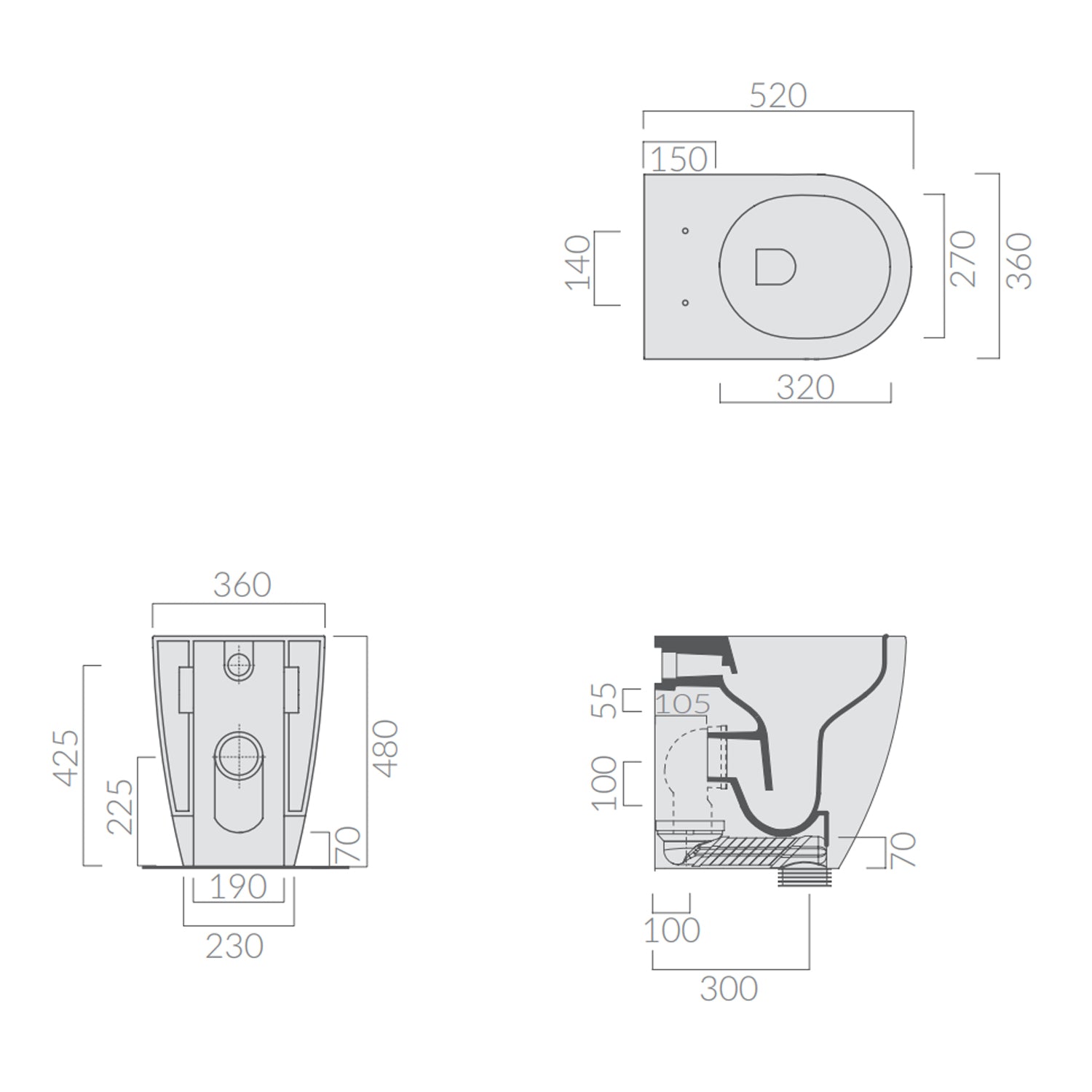Vaso filomuro 52x36 cm altezza h48 cm serie Dream di Ceramica Galassia con sedile slim soft close