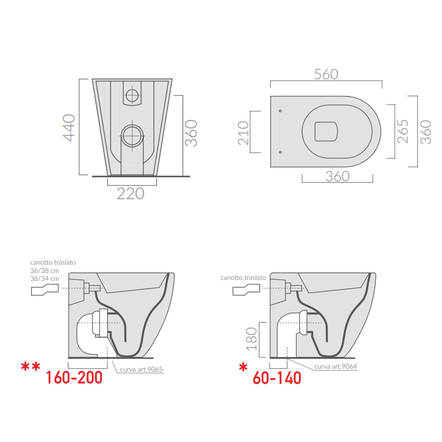 Vaso filomuro 56x36 cm scarico traslato serie Dream di Ceramica Galassia con sedile slim soft close