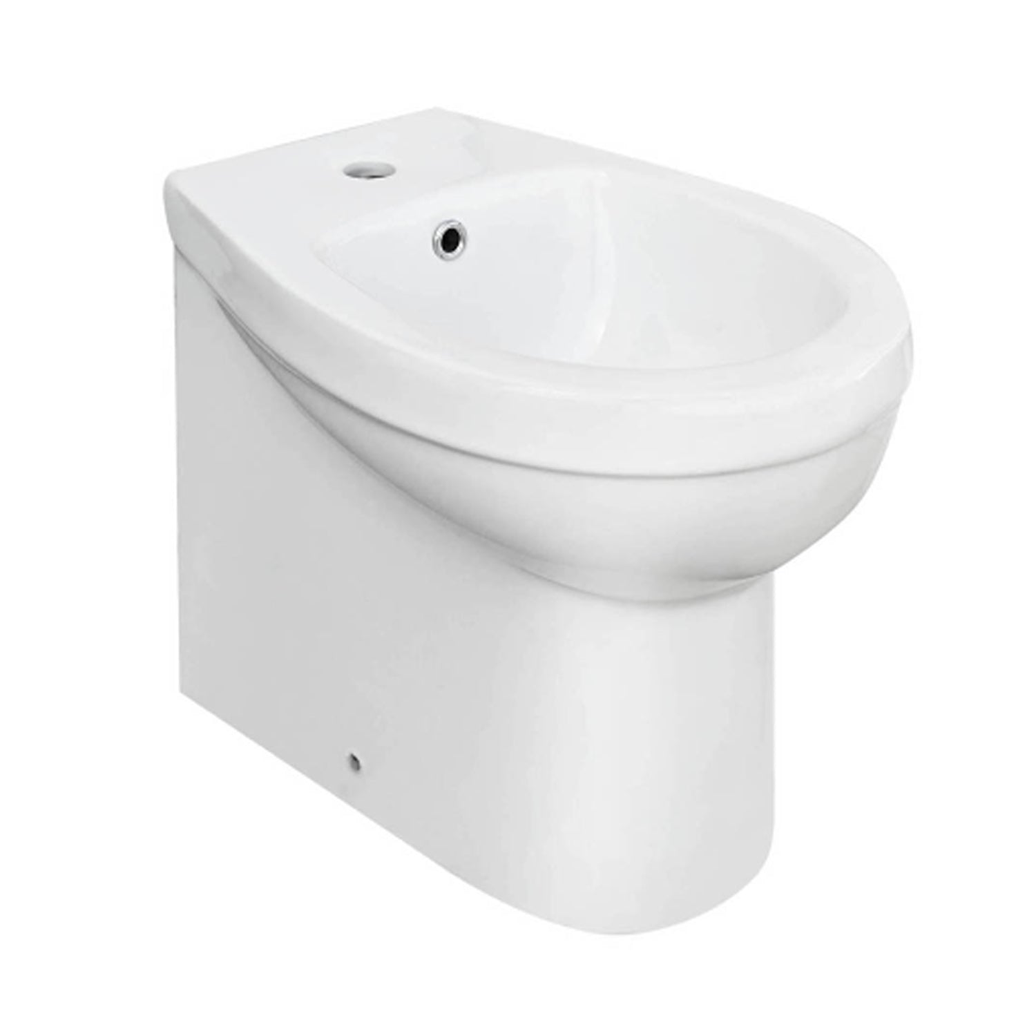 Bidet filomuro serie King in ceramica bianca con troppopieno e foro rubinetteria
