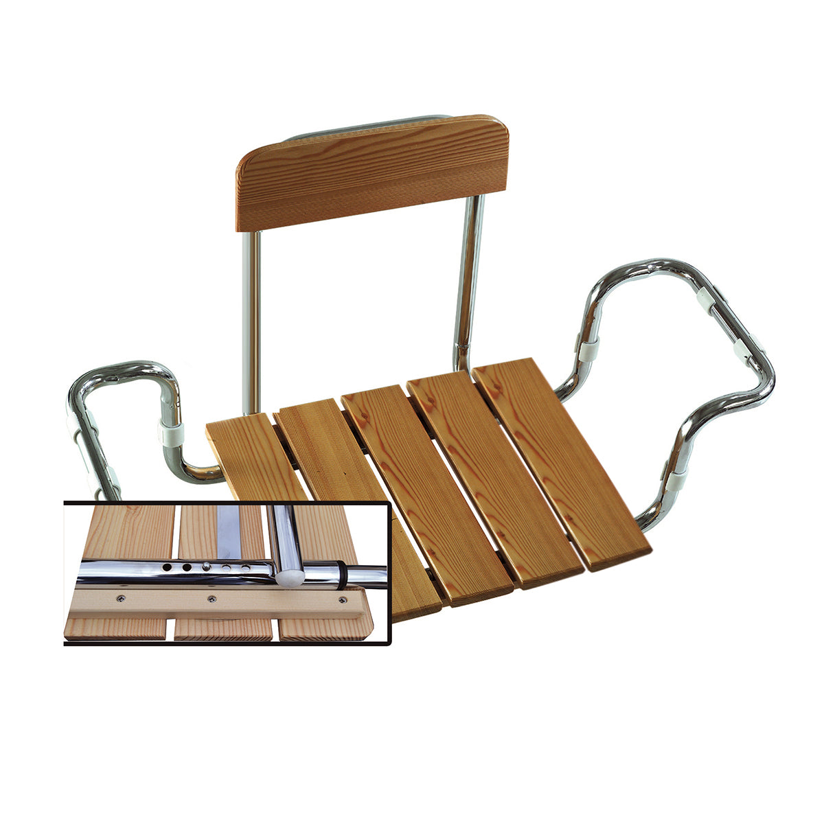 Sedile per vasca regolabile con schienale BathCore - Larice/Cromo